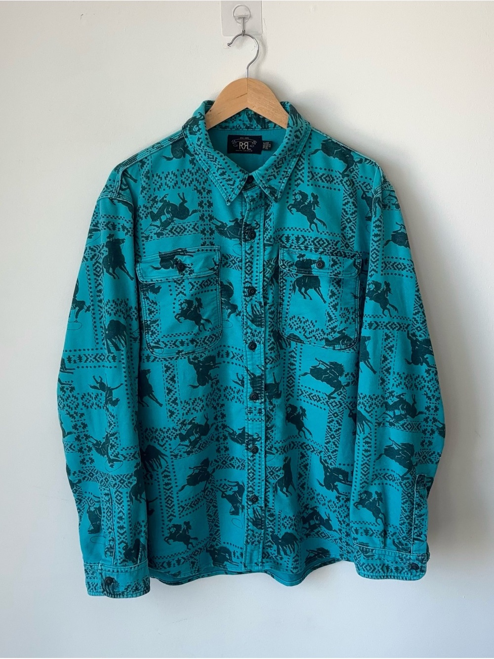 RRL Double RL Heavyweight Moleskin Matlock Workshirt Men’s XL Teal Western